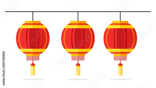 Three Chinese Red Lanterns Hanging Decoration