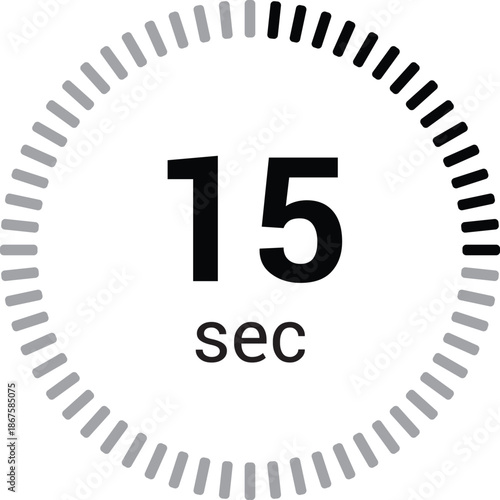 15 seconds timer stopwatch or countdown icon vector isolated on white background