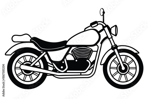 Classic Cruiser Motorcycle Silhouette Vector Graphic, Minimalist Black and White Motorbike Illustration for Biker Lifestyle