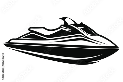 Jet Ski Silhouette Vector Illustration, Personal Watercraft PWC Outline Isolated on White Background for Summer Water Sports