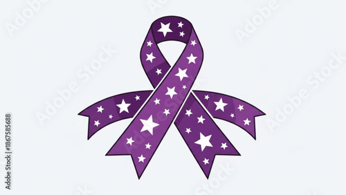 Purple awareness ribbon with white stars on light background for support and cause