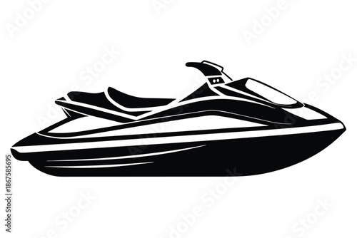 Racing Jet Ski Silhouette Vector Icon, Personal Watercraft Side View Outline for Water Sports and Boating Branding