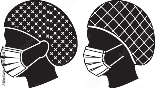 Set of medical mask and cap silhouette