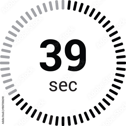 Fotografie 39 seconds timer stopwatch or countdown icon vector isolated on white background