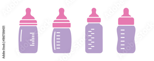 Outline vector icon depicting a baby bottle.  Vector illustration of a baby bottle.  Collection of child care vector icons.