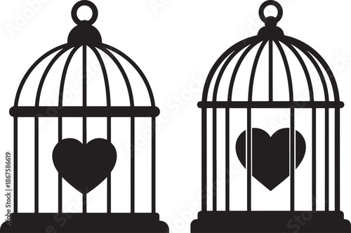 Bird cage with heart vector illustration