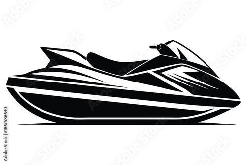 Minimalist Jet Ski Silhouette, Personal Watercraft Icon for Marine Leisure and Travel Projects on White