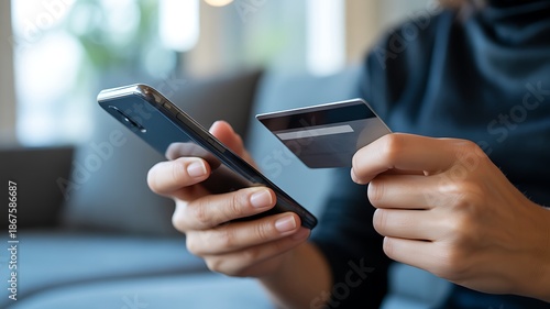 Close Up of Hands Performing Mobile Payment and Electronic Commerce Transaction via Smartphone
