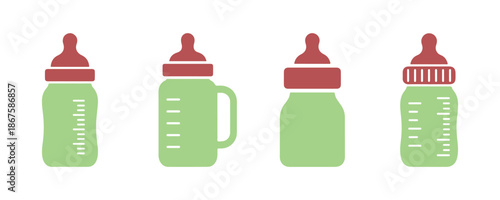 Vector outline representation of a baby bottle.  Illustration of a baby bottle using vector graphics.  Child care icons set in vector format.