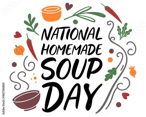 NATIONAL HOMEMADE SOUP DAY vector illustration isolated on white background