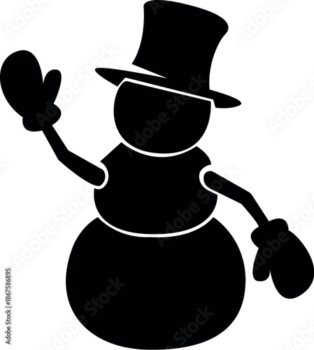 Snowman Silhouette Wearing Hat And Gloves.