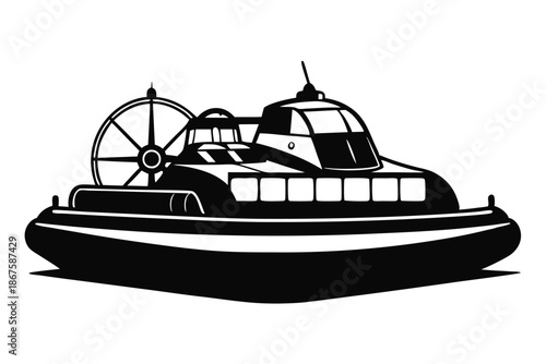 Military Hovercraft Silhouette, Tactical Amphibious Vehicle Silhouette for Naval Graphics and Projects