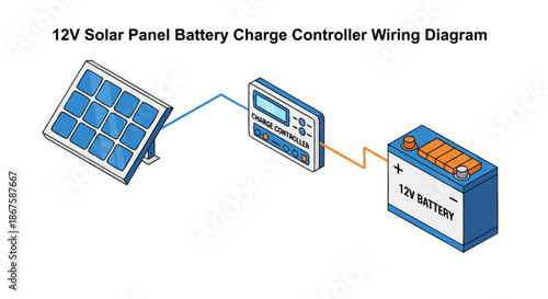 Isometric 12V Solar Panel Battery Charge Controller Wiring Diagram
