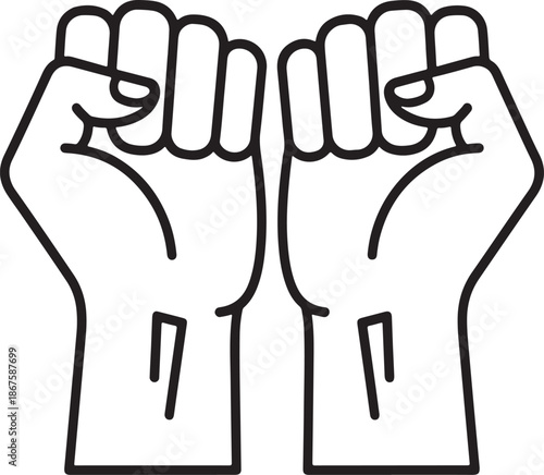 Vector  illustration of Two raised fists in protest or solidarity isolated on transparent background.