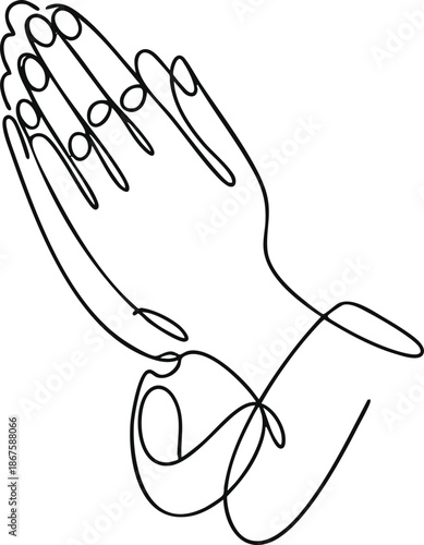 Minimalist Single Line Drawing of Praying Hands Icon Symbolizing Faith, Hope, and Spirituality