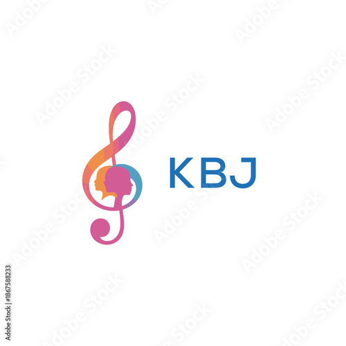 “Creative music logo with human silhouettes and treble clef in gradient colors, KBJ Later Logo, modern artistic design isolated on white background”
