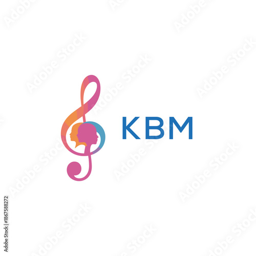 “Creative music logo with human silhouettes and treble clef in gradient colors, KBM Later Logo, modern artistic design isolated on white background”
