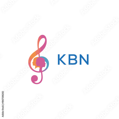 “Creative music logo with human silhouettes and treble clef in gradient colors, KBN Later Logo, modern artistic design isolated on white background”
