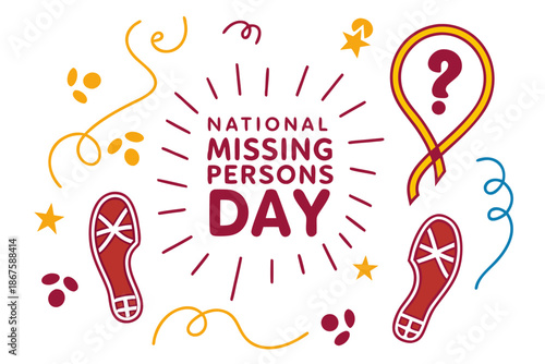 National Missing Persons Day Vector Artwork Featuring Awareness and Support Symbols Isolated on White Background