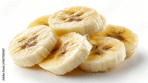 Fresh banana slices macro view, Ripe sliced banana fruit