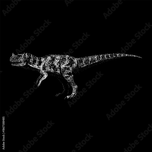 Ceratosaurus, a fierce carnivorous dinosaur from the Late Jurassic period, depicted in side view with detailed textures and a bold, high-contrast silhouette isolated on a black background.