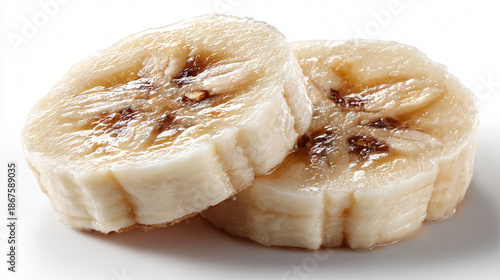 Fresh banana slices stacked, Ripe sliced banana fruit