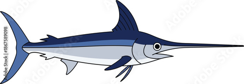 An illustration of a blue marlin with its elongated bill and fin structure