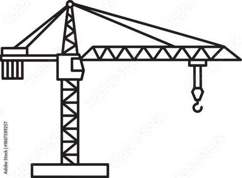 Vector  illustration of Tower Crane Construction Equipment, isolated on transparent background