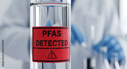 Pfas detected in water sample with warning label