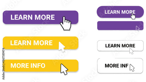 Read More & Learn More Buttons – Trendy Call-to-Action Web Buttons, Labels, Banners, Stickers, Design Templates.eps