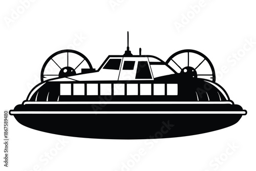High-Speed Hovercraft Ferry Silhouette, Rapid Amphibious Passenger Transport Vector Graphic for Modern Commuting