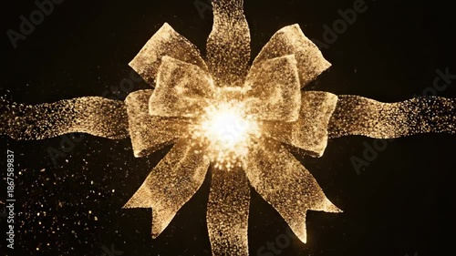 Wallpaper Mural Abstract motion graphic animation of glowing golden particles elegantly forming and dissolving a complex ribbon and bow structure on a seamless black background forming, dissolving, seamless Torontodigital.ca