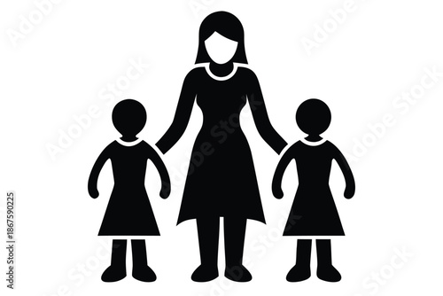 mother with two kids vector icon silhouette