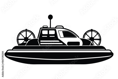 Bilde på lerret Amphibious Air Cushion Vehicle Hovercraft Silhouette Icon for Modern Travel Desi