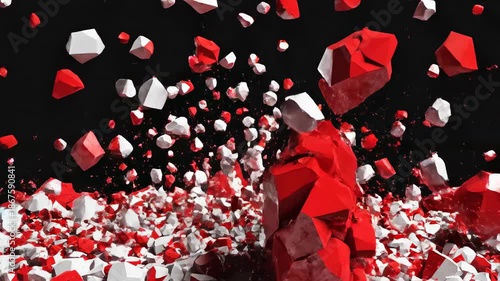 Wallpaper Mural Abstract motion graphic animation of jagged crimson and stark white polygonal shapes colliding aggressively in a chaotic, looping sequence texture, visualizer, design Torontodigital.ca