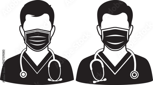 Male doctors wearing surgical mask icon