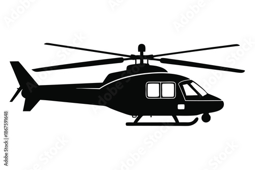 Professional Helicopter Silhouette Vector Icon - Minimalist Aircraft Chopper Aviation Symbol Isolated on White Background for Air Transport and Rescue Concepts