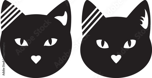 Cute black cats cartoon silhouette vector