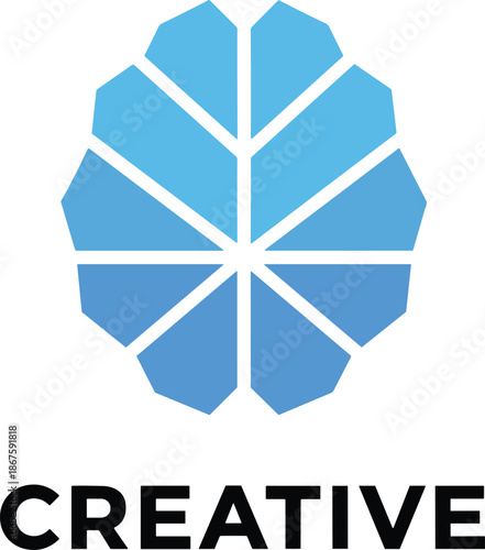Creative blue geometric brain logo design with stylized human mind silhouette icon for technology innovation and artificial intelligence vector.