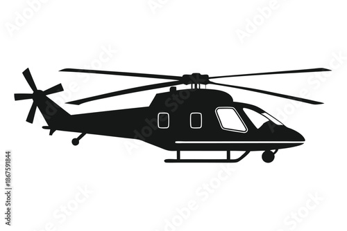 Aviation Helicopter Silhouette Vector - Black Aircraft Chopper Icon Isolated on White Background for Emergency and Rescue Service Visuals