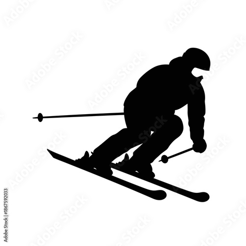 Skiing Silhouette Vector Illustration For Winter Sports Design