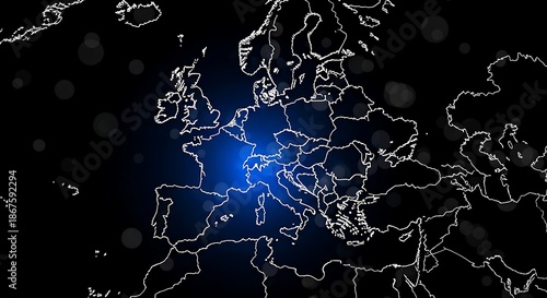 European map highlighting central region with blue glow