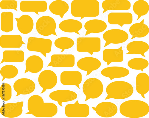 Collection of yellow speech bubbles and thought bubbles on a white background