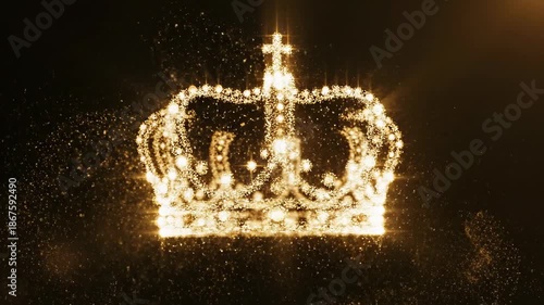 Wallpaper Mural Abstract motion graphic animation of shimmering golden stardust particles converging to form a celestial, non-specific royal crown shape and then dissipating slowly award, loop, dust Torontodigital.ca