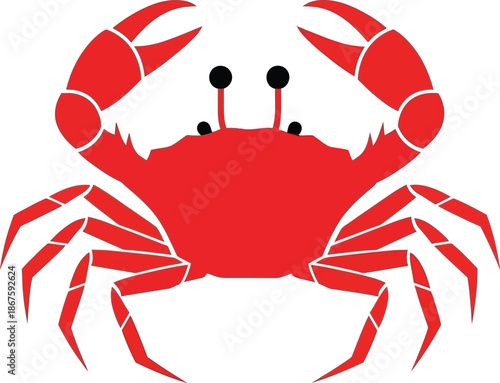 A simple illustration of a red crab with prominent claws and eyes