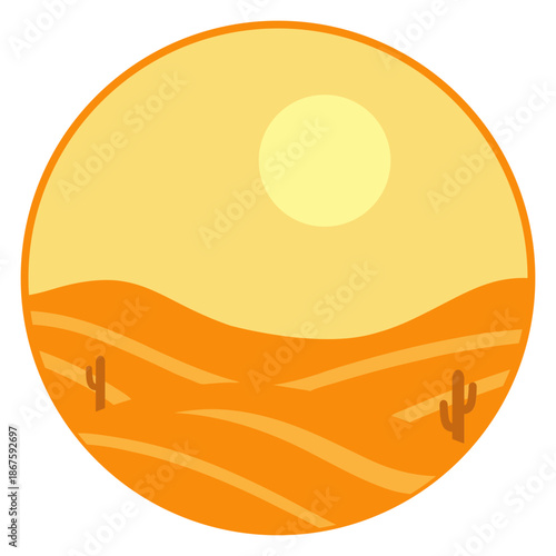 Minimalist Desert Landscape with Sand Dunes and Sun