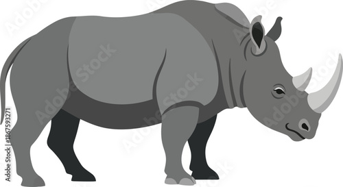 Illustration of a gray rhinoceros standing in profile facing right