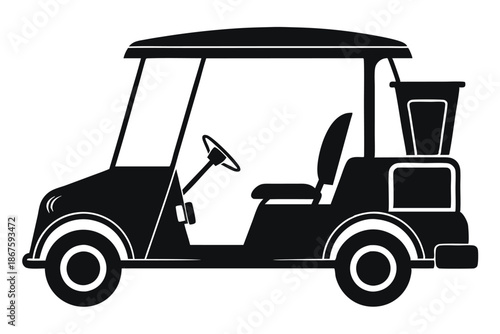Black Golf Cart Silhouette Vector, Professional Sports Buggy Graphic Element for Golf Course Branding
