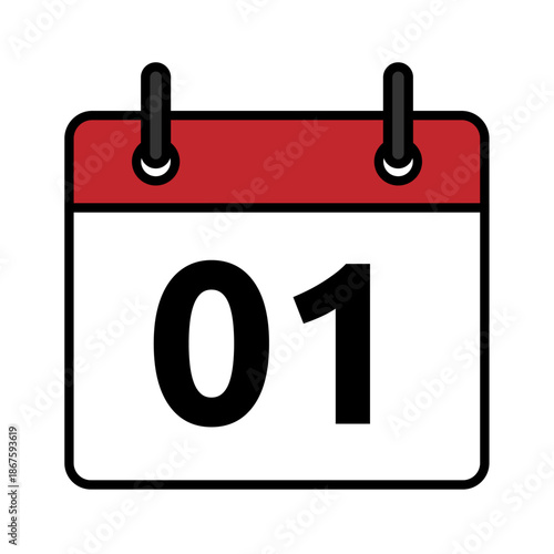 Calendar day icon number 1 flat design