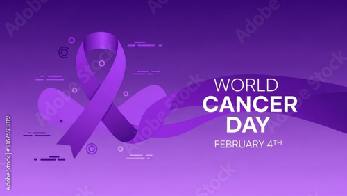 Purple ribbon awareness symbol for world cancer day on february 4th with modern design elements